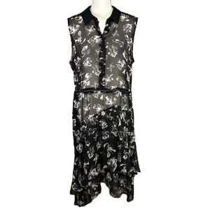 Simply Vera Wang Dark Floral Sheer Midi Dress XXL Ruffle Whimsygoth Fairy Grunge